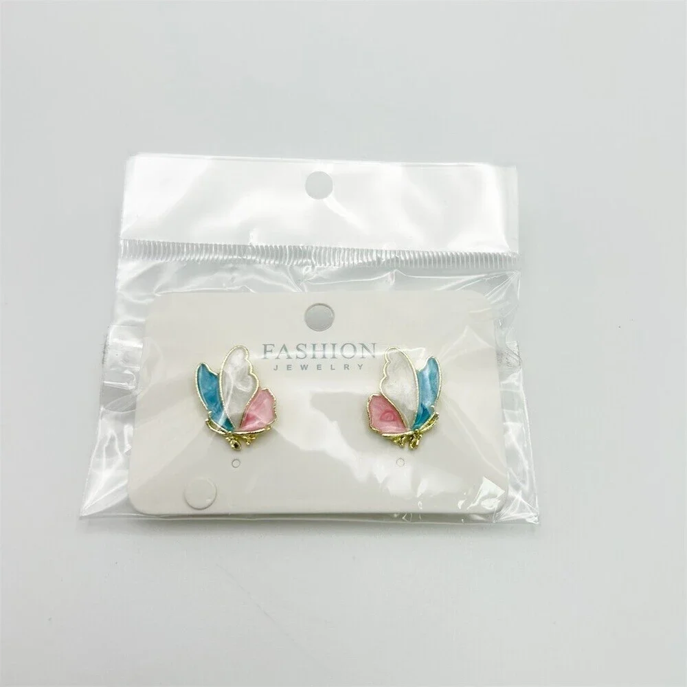 Pastel Butterfly Pierced Stud Earrings Enamel Pink Blue White Gift NWT Dainty